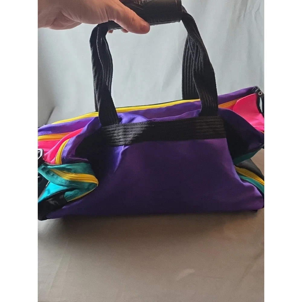 Vintage 80s LA Gear Duffle Bag  Neon Color Block Mesh 18"x9"x9" - Picture 5 of 16